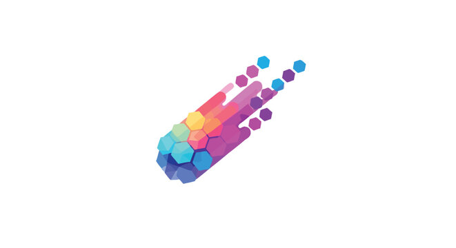 Abstract colorful geometric meteor with hexagonal shapes on white background