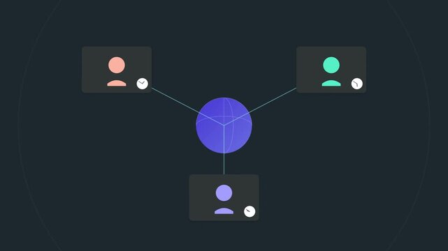 Abstract Motion Graphics of Global Network Connection Showing People Profiles and Different Time Zones
