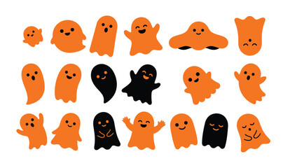 Fototapeta premium Set of cute orange and black ghost icons for halloween