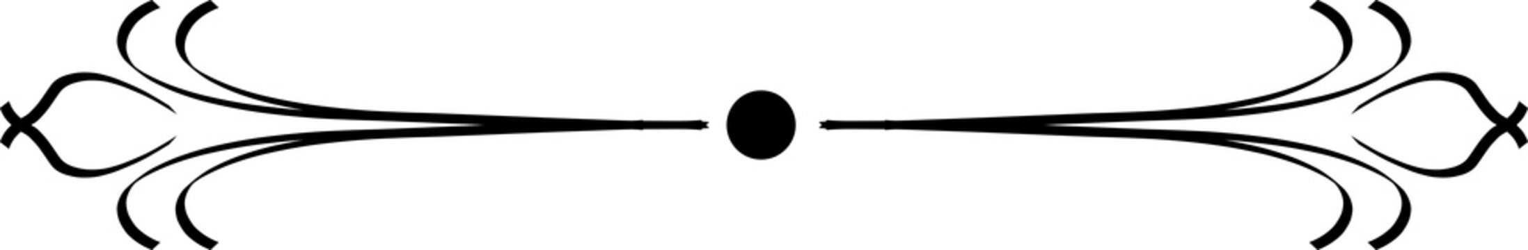 Black floral flourish divider with a central dot on a simple line design