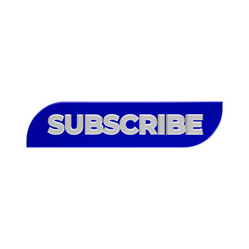 3d rendered subscribe button with white text on blue glossy shape isolated on black background, 3d text isolated on a transparent background