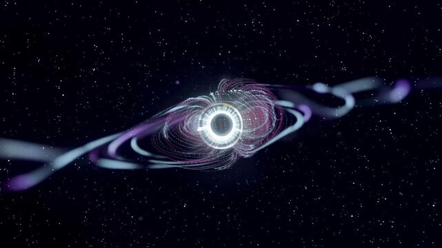 Glowing Blue Eye with Data Streams and Swirling Ribbons