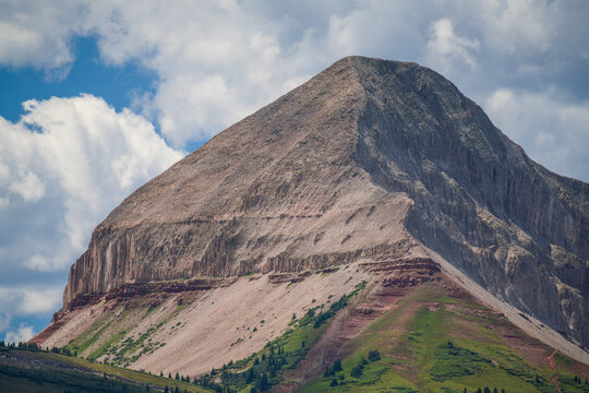 Engineer Mountain close-up in the summer with distant clouds
