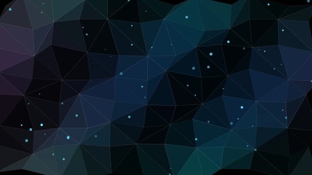 Abstract low poly geometric background with slow moving nebula colors and shimmering particles motion loop.