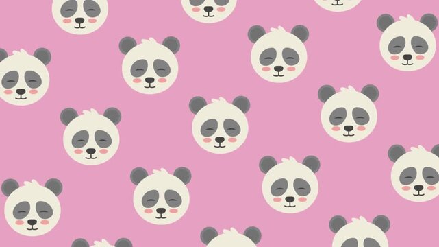 Adorable and sweet sleeping panda faces create a charming seamless pattern on a soft pink background, perfect for textiles, children's designs, and cheerful decorative projects