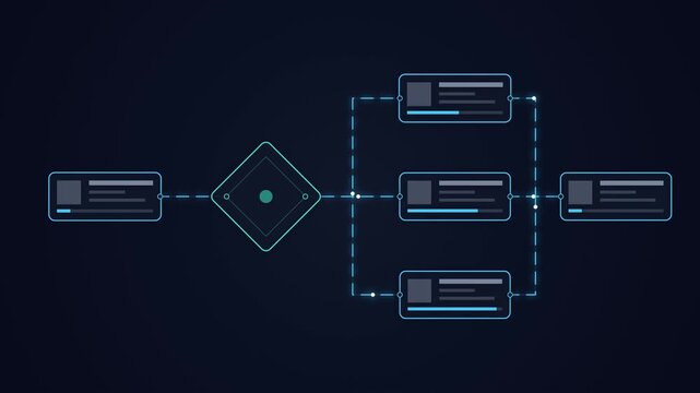 Digital data flowchart interface showing network nodes