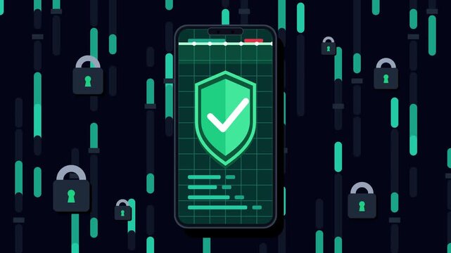 Mobile Security Shield and Smart Protection System on Smartphone Screen Vector Illustration