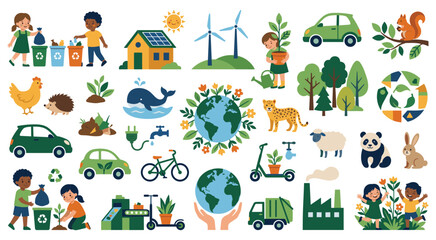 Fototapeta premium Ecological sustainability elements set with earth globe.