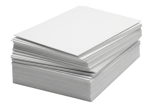 Stack of blank white paper sheets on a flat surface isolated on transparent background