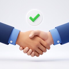 Fototapeta premium Professional handshake with green checkmark approval symbol in business agreement