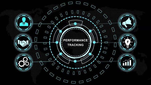 Advanced digital performance tracking dashboard interface featuring animated global business analytics hud with corporate for data visualization and strategic management systems