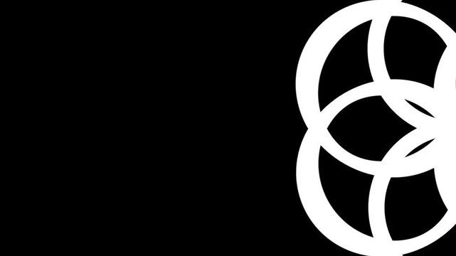 features an abstract white geometric circular pattern graphic against a solid black background without a terminal period mark