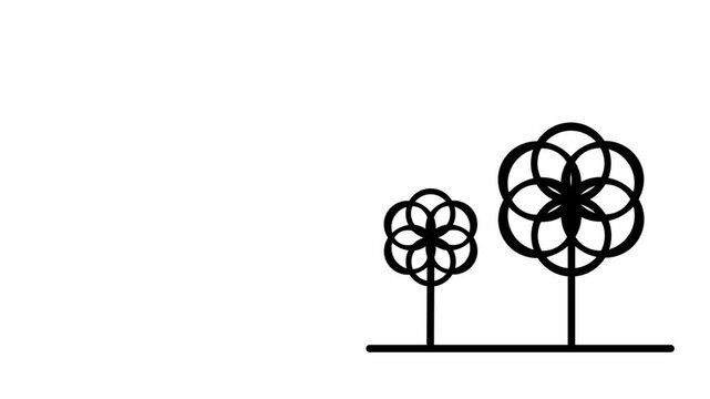 highlights two intricate circular patterned line art trees against a white background in a clean vector style without a period