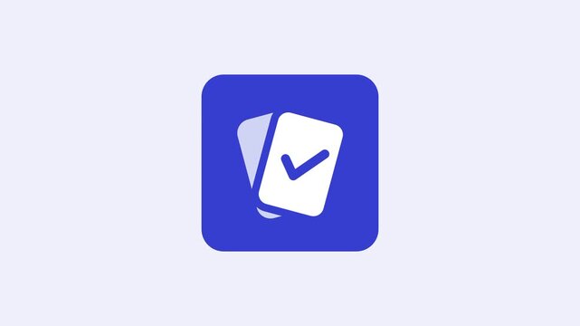 displays a blue application icon featuring a white checkmark symbol on a clean white surface without any ending punctuation