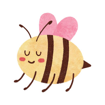 hand drawn bee with blue wings in cartoon style for kindergarten, bee illustration, childbook animal character