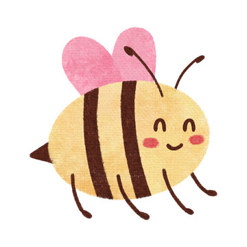 hand drawn bee with blue wings in cartoon style for kindergarten, bee illustration, childbook animal character