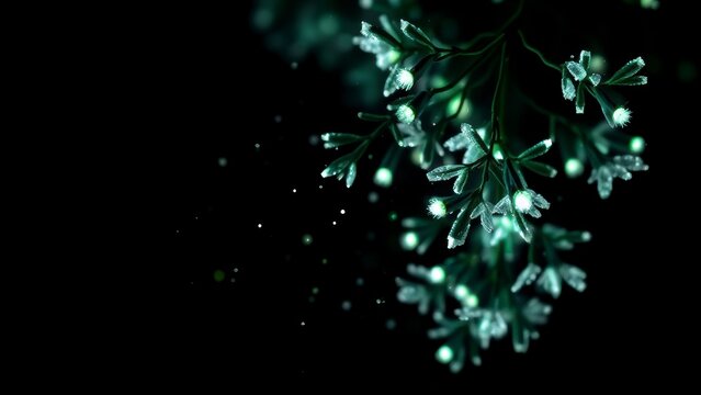 Bioluminescent glowing flowers in the dark