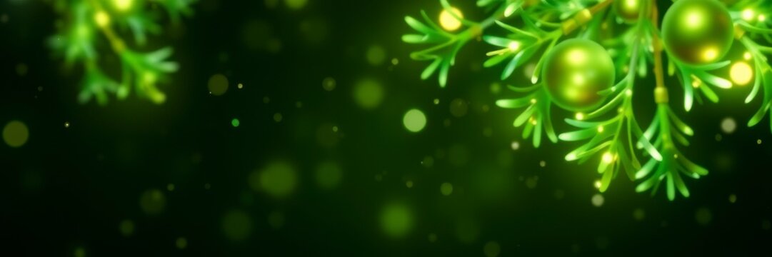 Christmas background with fir branches and green baubles