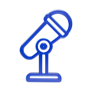 Angled studio microphone on adjustable stand rendered in glossy blue plastic audio music sound