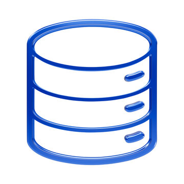 Glossy blue 3d database storage cylinder with horizontal slot lights on a solid black background server