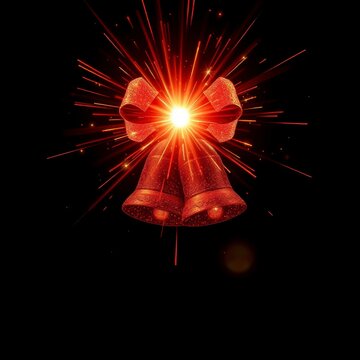 Sparkling red Christmas bells with festive light burst