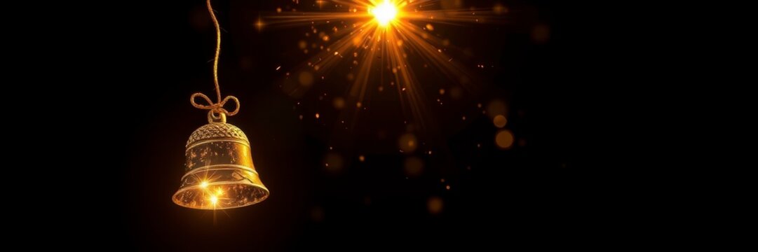 Golden Christmas bell with festive glowing light effects