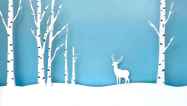 Serene winter forest with deer