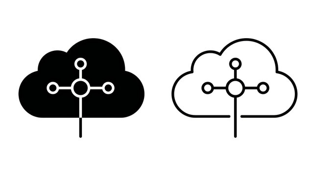 Cloud network server icon set with connection lines