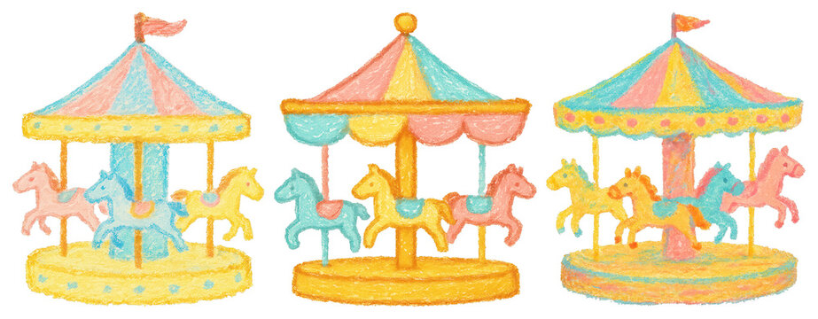 PNG Colorful carousel horses illustration on transparent background