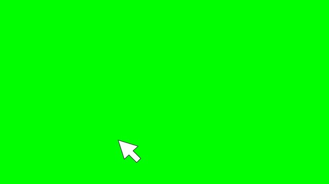 An isolated mouse pointer with a very thin outline moving, clicking down with physical compression, and triggering a clean expanding white ripple effect on a bright green screen background, built with