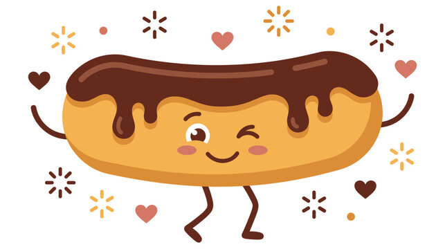 Cute cartoon chocolate eclair character vector for bakery brand mascot use.