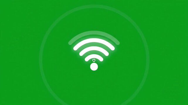 White wireless internet signal icon isolated on a solid green background.