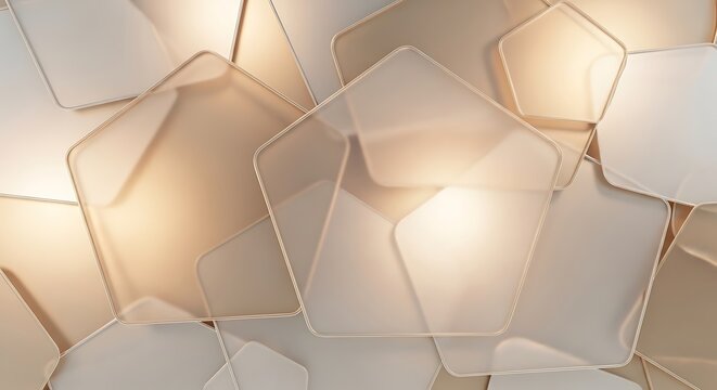 Abstract geometric background with glowing pentagon shapes and soft golden light texture.