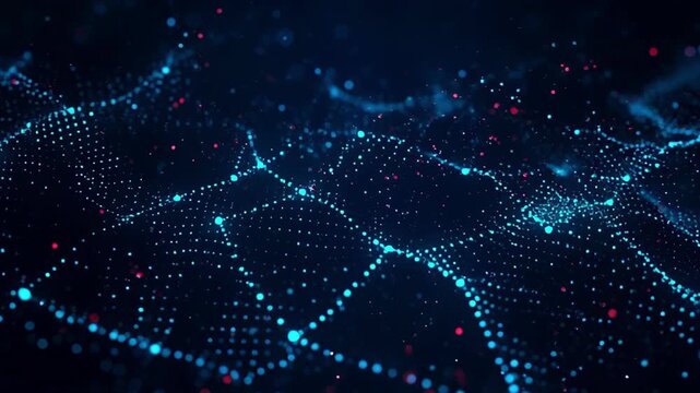 Futuristic Technology Background with Glowing Blue Particle Network, Abstract Digital Wave, Connected Data Visualization, Cinematic Cyber Space, Innovation Communication, Dynamic Motion Design