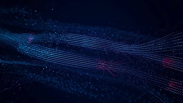 Futuristic Technology Background with Blue Pink Glowing Data Waves, Digital Particles, Abstract Network Motion, and Dynamic Light Streams for Innovation Connectivity Design Projects
