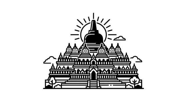 Buddhist stupa temple architecture illustration.