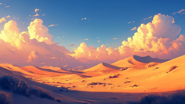 Golden desert dunes beneath dramatic clouds