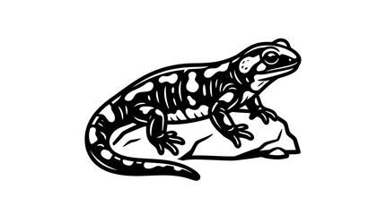Obraz premium Salamander crawling on rock black and white graphic