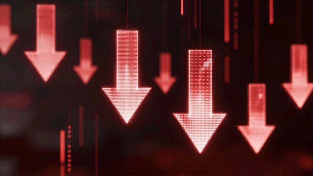Red arrows descend, symbolizing decline or loss in a digital interface.