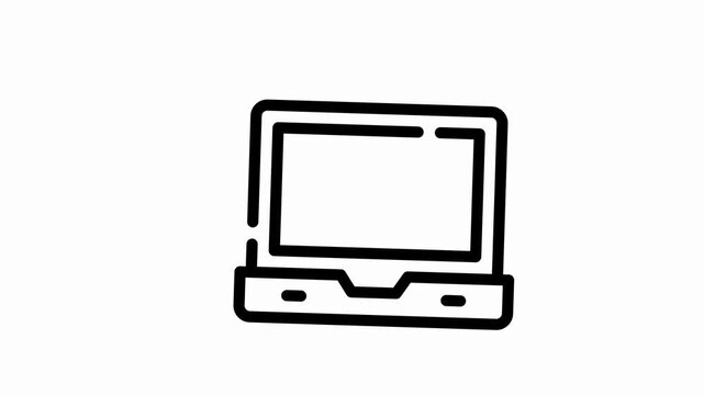 Simple black and white vector symbol depicting an open laptop computer, useful for illustrating remote work, online learning, or digital communication and technology concepts