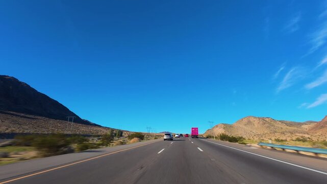 California Desert Highway POV Drive Through Mountain Pass