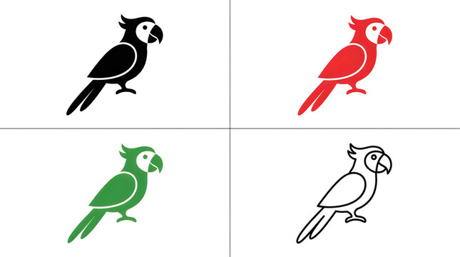 Four colorful parrot vector illustrations