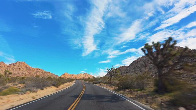 Joshua Tree National Park POV Drive Past Boulders and Joshua Trees