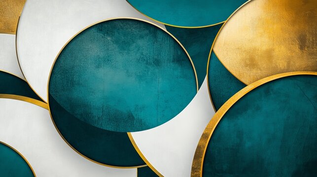 Teal white and gold overlapping circle pattern
