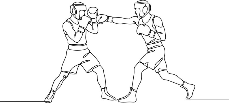 Line drawing of two boxers sparring in a ring.