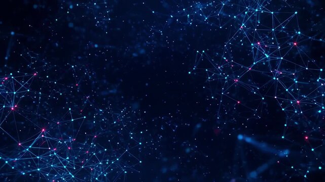Futuristic Technology Background with Glowing Blue Network Connection, Digital Particle Space, Abstract Data Communication, Connected Node Pattern, Artificial Intelligence Innovation Concept