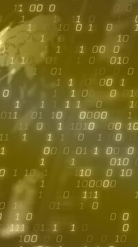 Animation of falling binary codes over globe, map and database in background