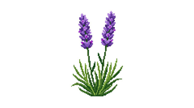 Pixel art lavender flower bush with purple blossoms for botanical game design