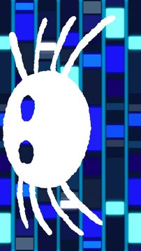 Animation of spider icon over moving columns on blue background