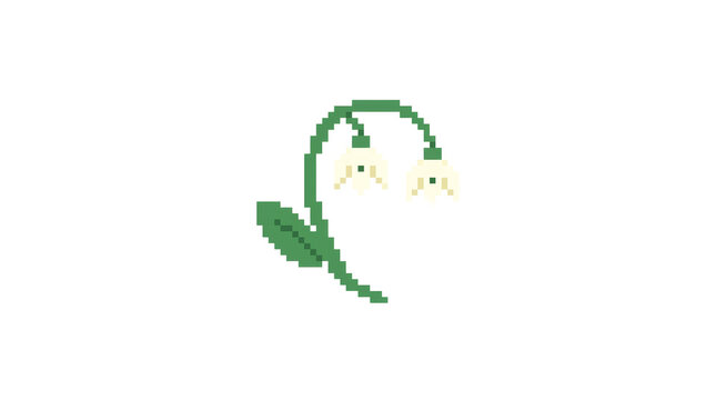 Small lily of the valley pixel flower sprout on png background botanical icon